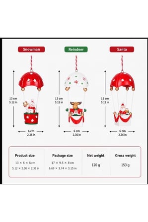 Yılbaşı Ağacı Süsü (13 cm) – Uçan Balonlu Noel Baba, Kardan Adam ve Geyik Figürlü Ağaç Süsü Seçenekleri 1 Adet
