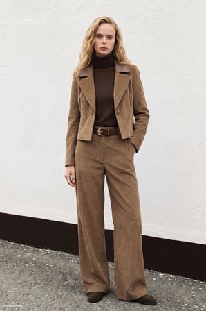 Yuksek Bel Kadife Pantolon Camel