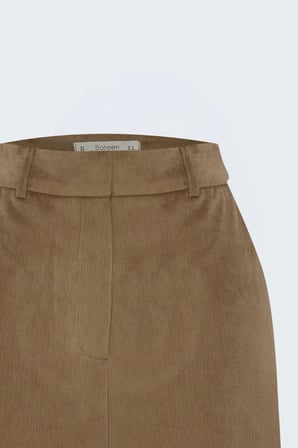 Yuksek Bel Kadife Pantolon Camel