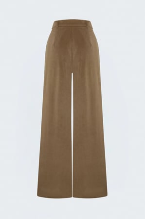 Yuksek Bel Kadife Pantolon Camel