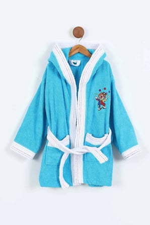Bella Home Palyaço Nakışlı Kapüşonlu Çocuk Bornozu - %100 Cotton - Orijinal Kutulu