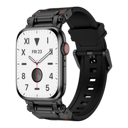 Apple Watch 44mm KRD101 Titanyum Metal Başlıklı Şık Silikon Kordon