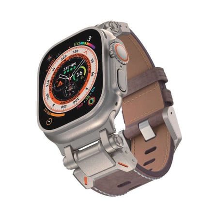 Apple Watch 10 42mm KRD114 Metal Başlıklı Suni Deri Kordon