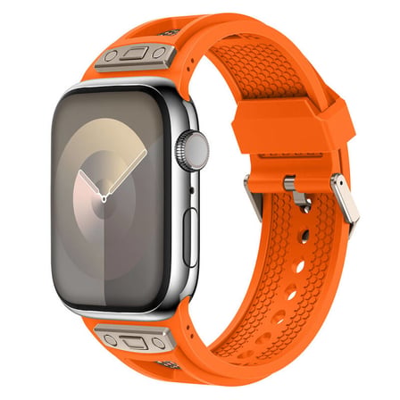 Apple Watch 7 45mm KRD117 Hava Alabilen Delikli Metal Süslemeli Desenli Silikon Kordon