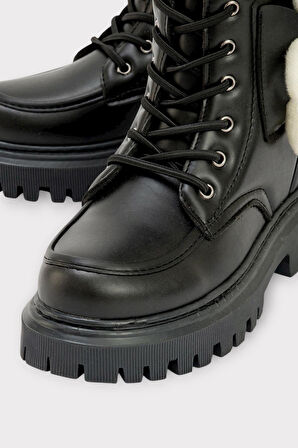 Ortopedik Fermuarlı Ayıcıklı Soğuk Geçirmez Günlük Kız Çocuk Botu SİYAH - BEJ