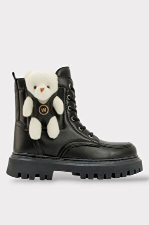 Ortopedik Fermuarlı Ayıcıklı Soğuk Geçirmez Günlük Kız Çocuk Botu SİYAH - BEJ