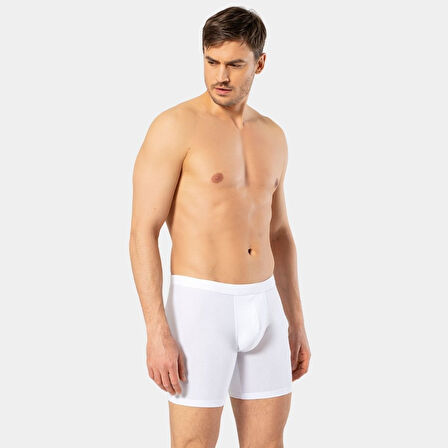 Cacharel Erkek Likralı Uzun Boxer (Bel Bantlı) 1336/Beyaz