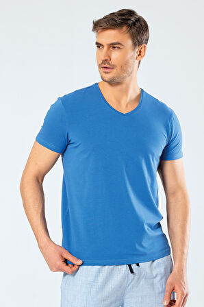 Cacharel Erkek V Yaka Likralı T-shirt 1332/Saks