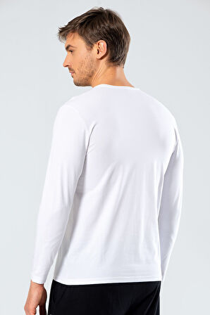 Cacharel Erkek V Yaka Uzun Kollu T-Shirt 1334/Beyaz