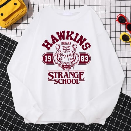 Rahat Sokak Bayan Kazak Hawkins Lisesi Indiana 1983 Baskı Kapüşonlular Gevşek Bisiklet Yaka K