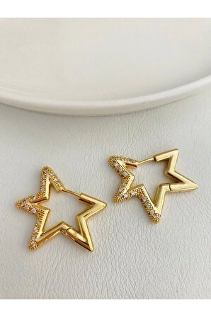 Yıldız Model Çelik Zirkon Taşlı Küpe 2,5 cm