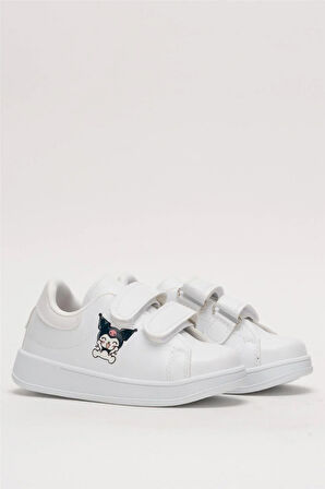 Çocuk Kuromi Baskılı Cırtlı Unisex Spor Ayakkabı BEYAZ