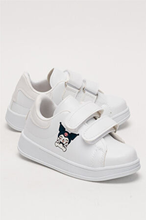 Çocuk Kuromi Baskılı Cırtlı Unisex Spor Ayakkabı BEYAZ