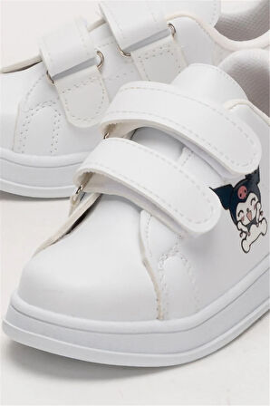 Çocuk Kuromi Baskılı Cırtlı Unisex Spor Ayakkabı BEYAZ