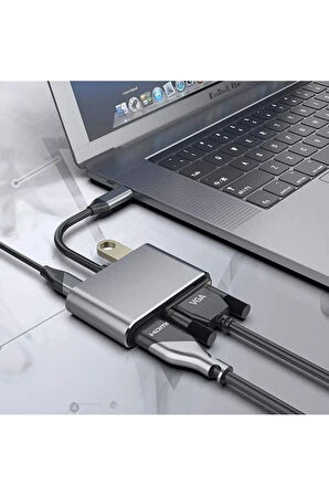 MACBOOK PRO AİR IPAD PRO AİR IPHONE 15 16 TYPE C HDMİ VGA USB 3.0 4İN1 ÇEVİRİCİ DÖNÜŞTÜRÜCÜ ADAPTÖR