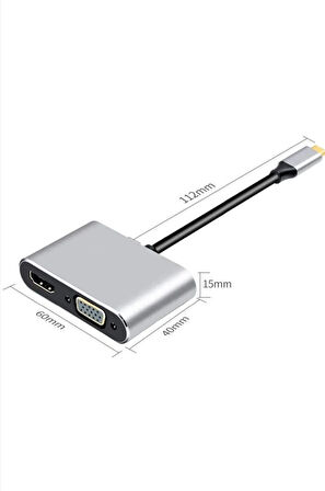 MACBOOK PRO AİR IPAD PRO AİR IPHONE 15 16 TYPE C HDMİ VGA USB 3.0 4İN1 ÇEVİRİCİ DÖNÜŞTÜRÜCÜ ADAPTÖR