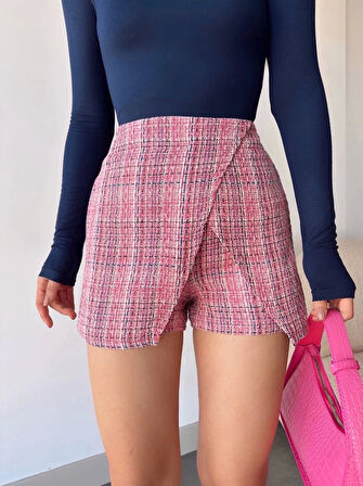 Kapaklı tüvit şort etek kırmızı