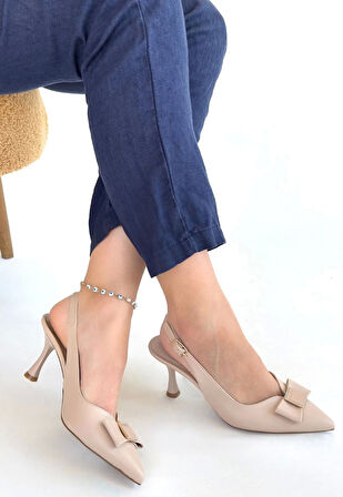 Leyya Bej Cilt Topuklu Ayakkabı
