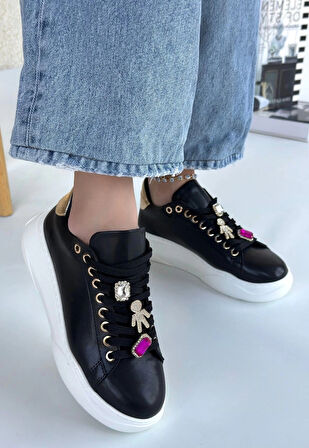 Gane Siyah Cilt Bağcıklı Spor Ayakkabı