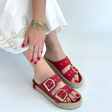 İces Kırmızı Nubuk Terlik