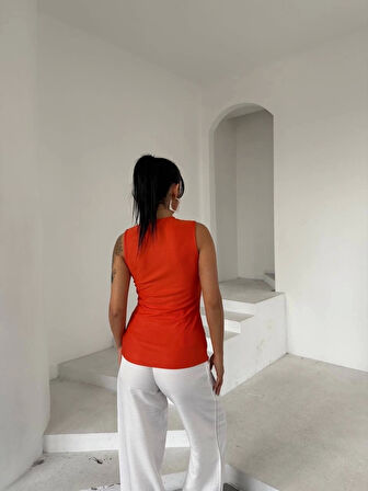 Kadın turuncu bisiklet yaka gold düğmeli ottoman bluz s2310