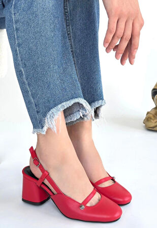 Jecci Kırmızı Cilt Topuklu Ayakkabı