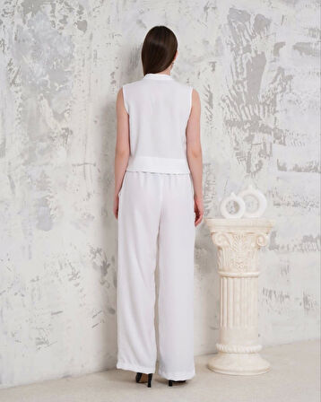 Broşlu yelek pantolon takım beyaz s255821