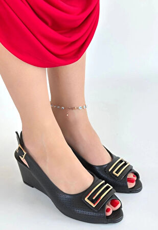 Mamba Siyah Cilt Dolgu Topuk Ayakkabı