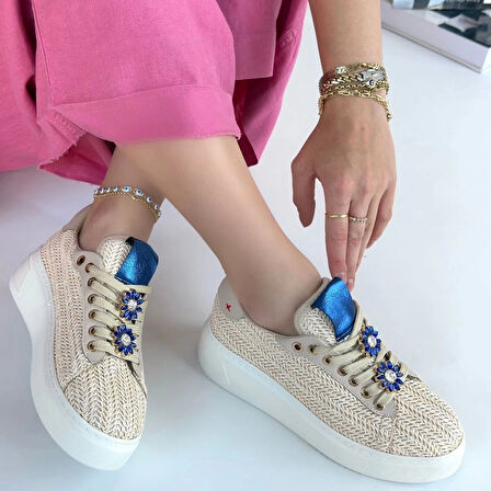 Iwer Bej Hasır Dokumalı Bağcıklı Spor Ayakkabı