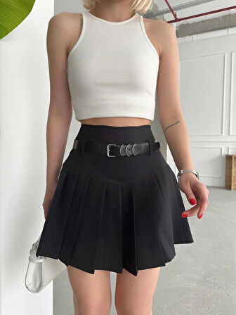 Kemerli pikseli şort etek