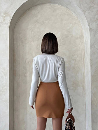 Çift yırtmaçlı etek camel s25910