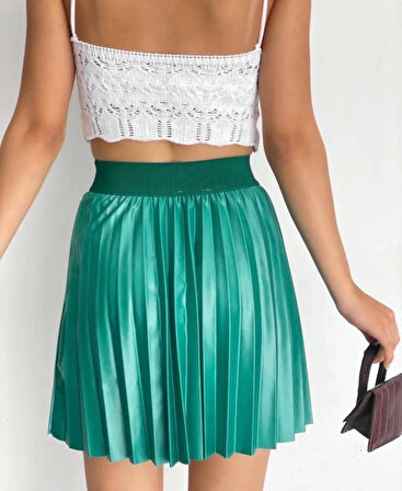 Lastikli piliseli lak etek yeşil s23901