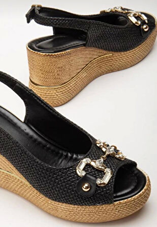 Caver Siyah Cilt Dolgu Topuk Sandalet