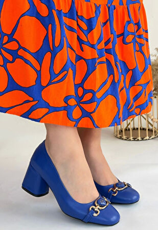 Lucky Mavi Cilt Topuklu Ayakkabı