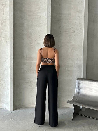 Pileli keten pantolon s255046