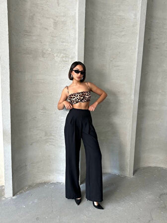 Pileli keten pantolon s255046