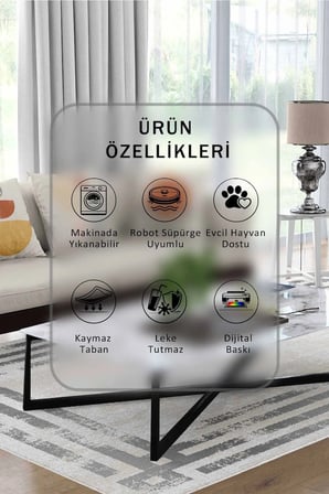 Yıkanabilir Kaymaz Taban Dijital Baskılı Halı ve Yolluk – Leke Tutmaz Salon & Mutfak Halısı