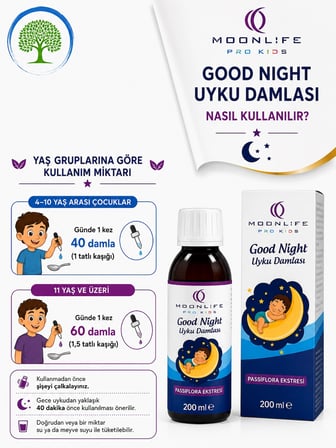 MooLife Pro Kids Good Night 50 ml  & MoonLife L-Arginine Çilek Aromalı İştah Şurubu 150 ml