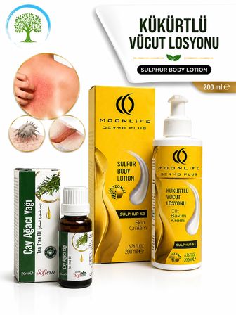 Moonlife Kükürtlü Vücut Losyonu 200 ml ve Softem Çay Ağacı Yağı 20 ml Set