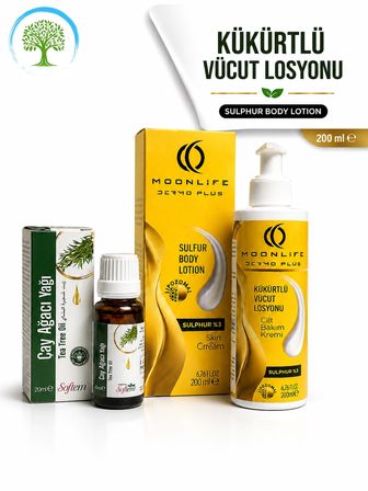 Moonlife Kükürtlü Vücut Losyonu 200 ml ve Softem Çay Ağacı Yağı 20 ml Set