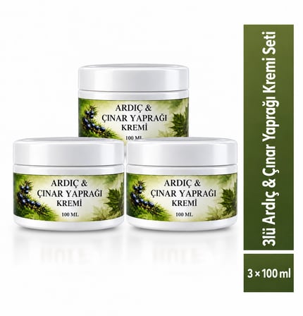 ÇareBurada Ardıç ve Çınar Yaprağı Kremi 3'lü Set 3 x 100 ml - Mentol ve Limon Yağı İçeren Cilt Bakım Kremi