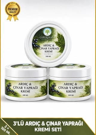 ÇareBurada Ardıç ve Çınar Yaprağı Kremi 3'lü Set 3 x 100 ml - Mentol ve Limon Yağı İçeren Cilt Bakım Kremi