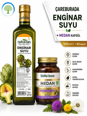 Naturdan Enginar Suyu 1L - Aromatik Su 1000 ml & ShiffaHome Medan 60 Kapsül