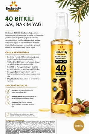 Herbeauty 40 Bitkili Saç Bakım Yağı 150 ml Besleyici Durulanmayan Formül