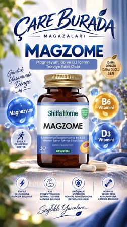 Magzome Kapsül 30 Kapsül (Magnezyum, B6, D3) + Magnezyum Yağı 20 Ml (Haricen)