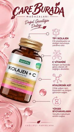 Kolajen + C Vitamini 60 Kapsül (Hyalüronik Asit, Tip I Kolajen) & Nar Çekirdeği Yağı 20 Ml (Dahilen)