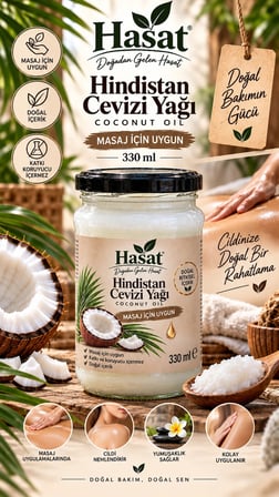 Hasat - Katı Hindistan Cevizi Yağı 330 ml (Soğuk Sıkım)