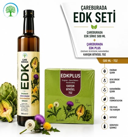 ÇareBurada EDK Sirke 500 ml & ÇareBurada EDK Karışık Bitkisel Toz | Enginar, Devedikeni, Karahindiba