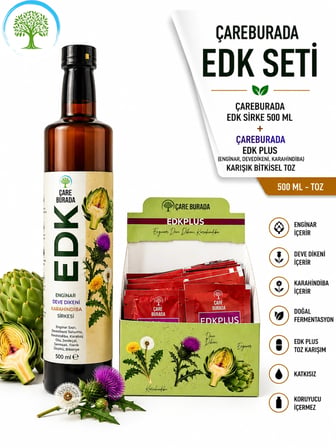 ÇareBurada EDK Sirke 500 ml & ÇareBurada EDK Karışık Bitkisel Toz | Enginar, Devedikeni, Karahindiba
