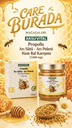 Aksuvital - Propolis & Arı Sütü & Arı Poleni Ham Bal Karışımı 235 Gr (7000 miligram)